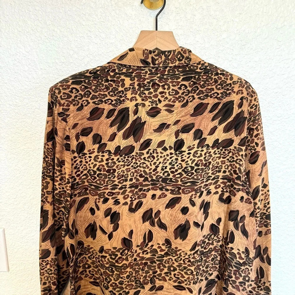 VTG Piano Women's Large 100% Silk Animal Print Leopard Button Down Shirt 70's - Picture 6 of 9
